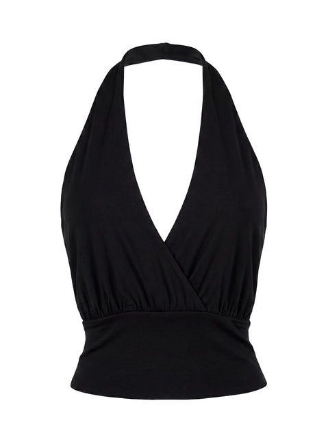 Arabele Halter Wrap Top Black