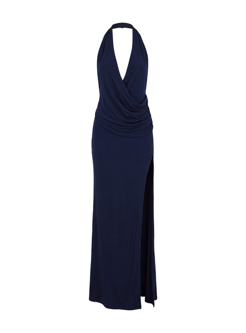 Asmeralda Plunge Low Back Maxi Dress Navy