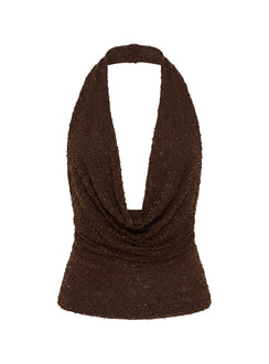 Auralie Plunge Neck Halter Top Brown
