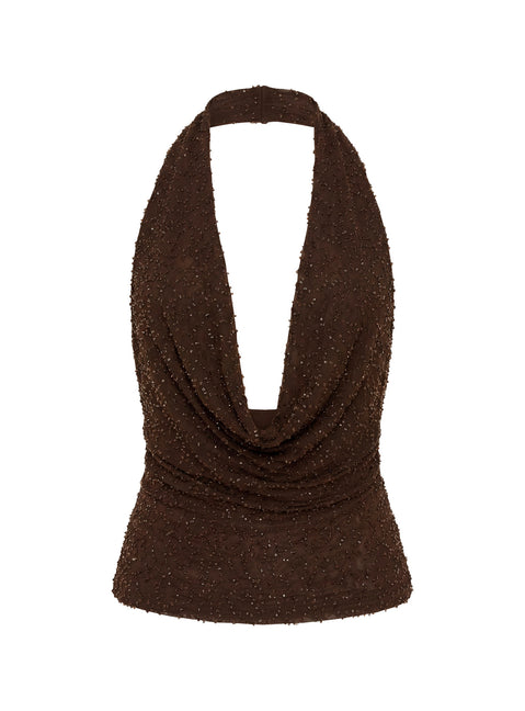 Auralie Plunge Neck Halter Top Brown