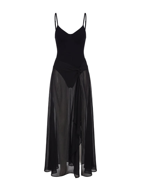Avra Sheer Bodysuit Maxi Dress Black