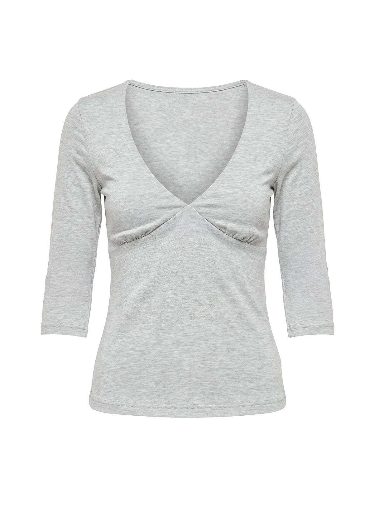 Back To Friends V Neck 3/4 Sleeve Top Grey Marle
