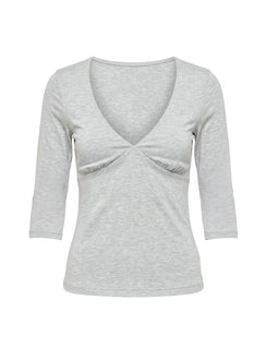 Back To Friends V Neck 3/4 Sleeve Top Grey Marle