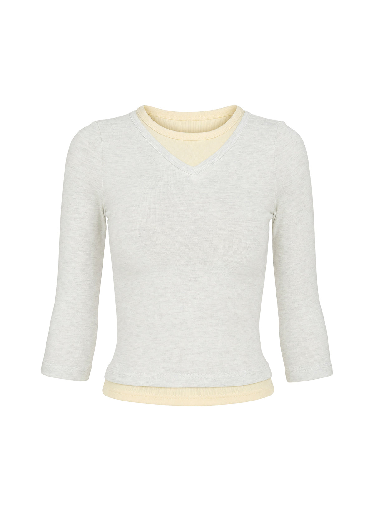 Briellah Layered 3/4 Sleeve Top Grey Marle / Yellow