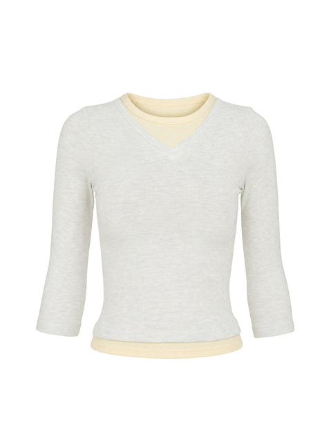 Briellah Layered 3/4 Sleeve Top Grey Marle / Yellow