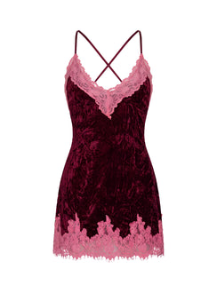 Call My Lover Velvet Lace Slip Mini Dress Plum / Pink