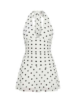 Casidy Plunge Neck Romper White Polka