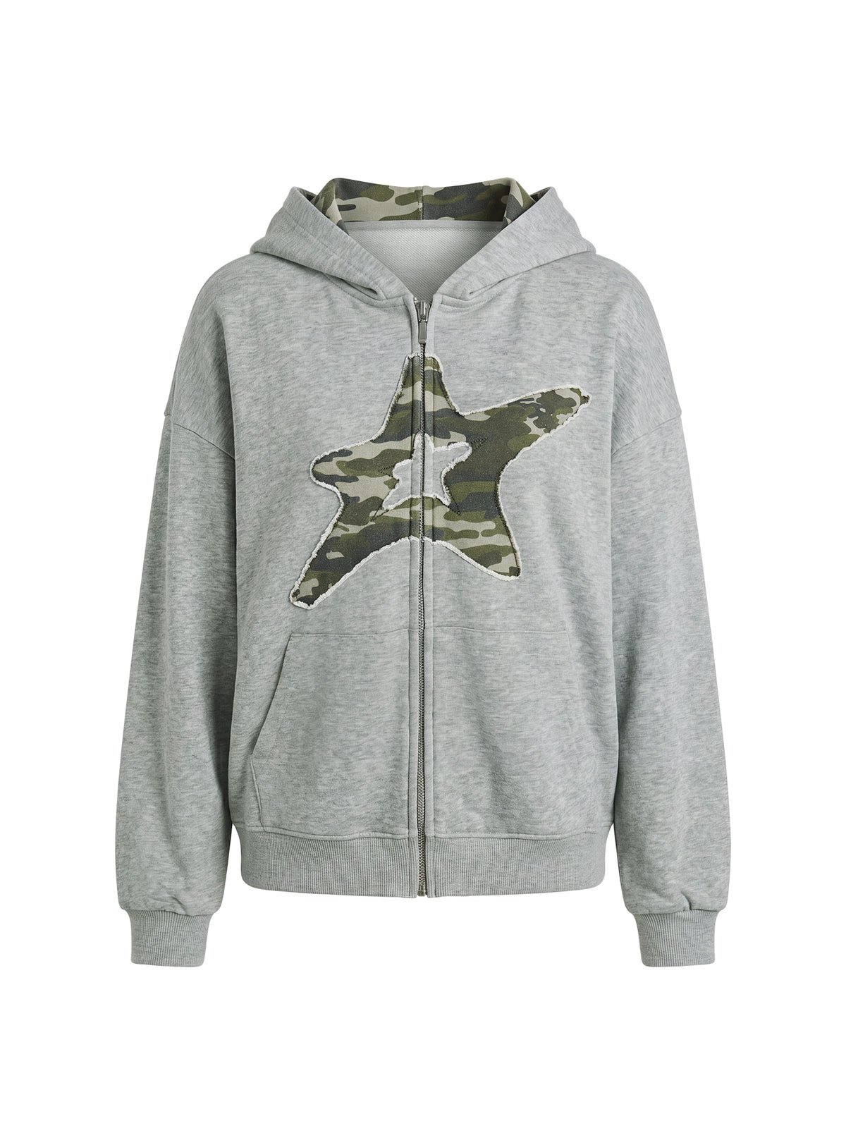 Chelzie Zip Through Graphic Hoodie Grey Marle / Camo