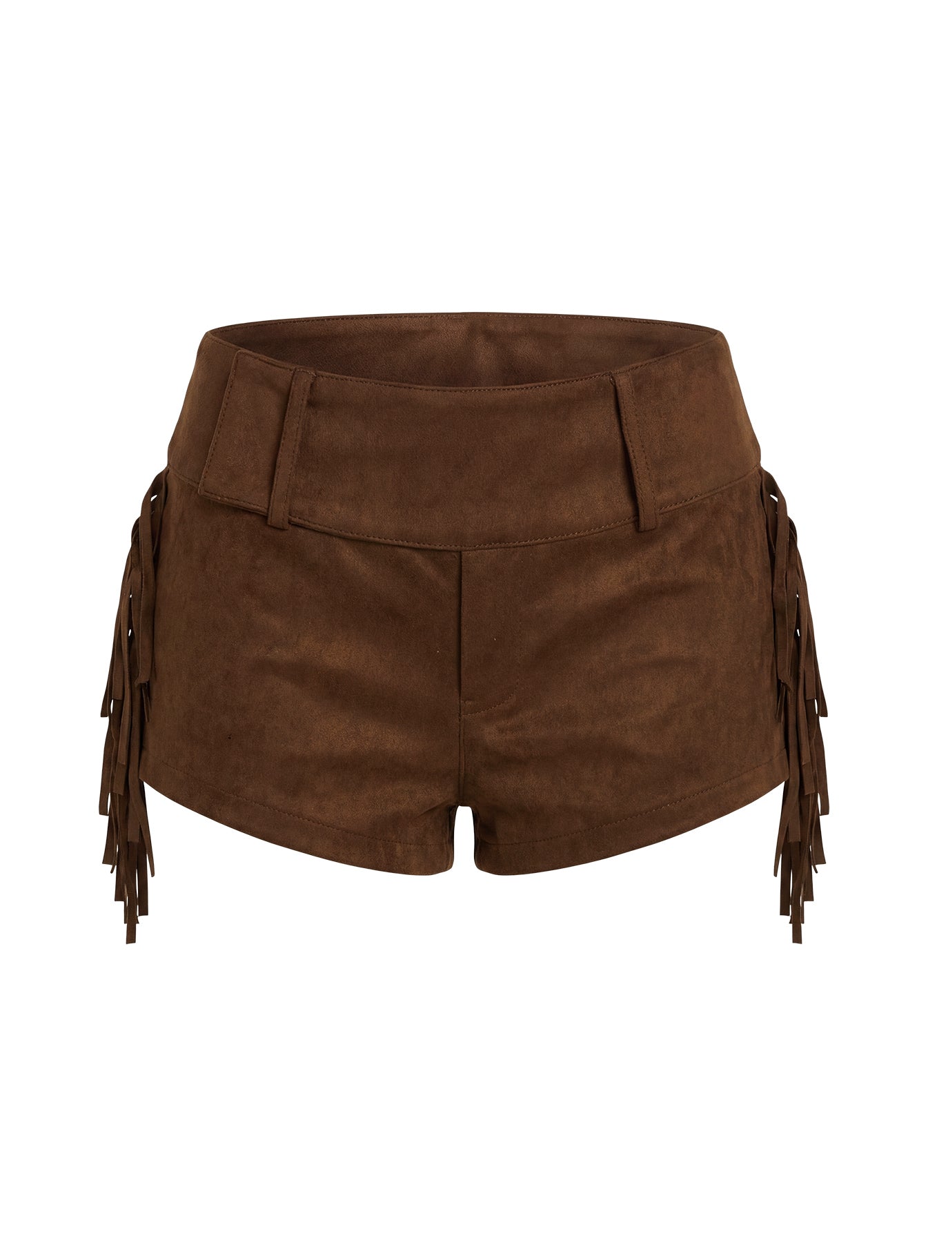 Dakohda Faux Suede Fringe Micro Short Chocolate Brown