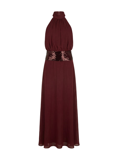 Darwinn Drop Waist Sequin Detail Maxi Dress Burgundy