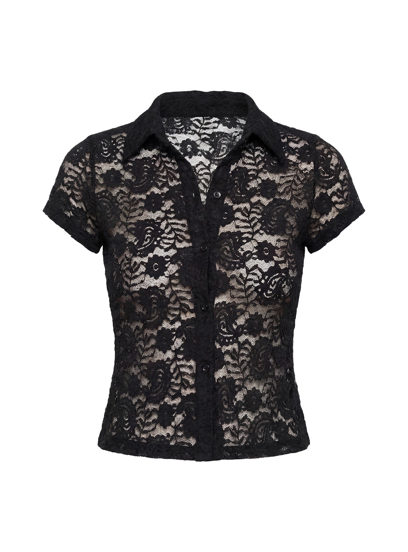 Daveney Lace Short Sleeve Collared Top Black | Princess Polly
