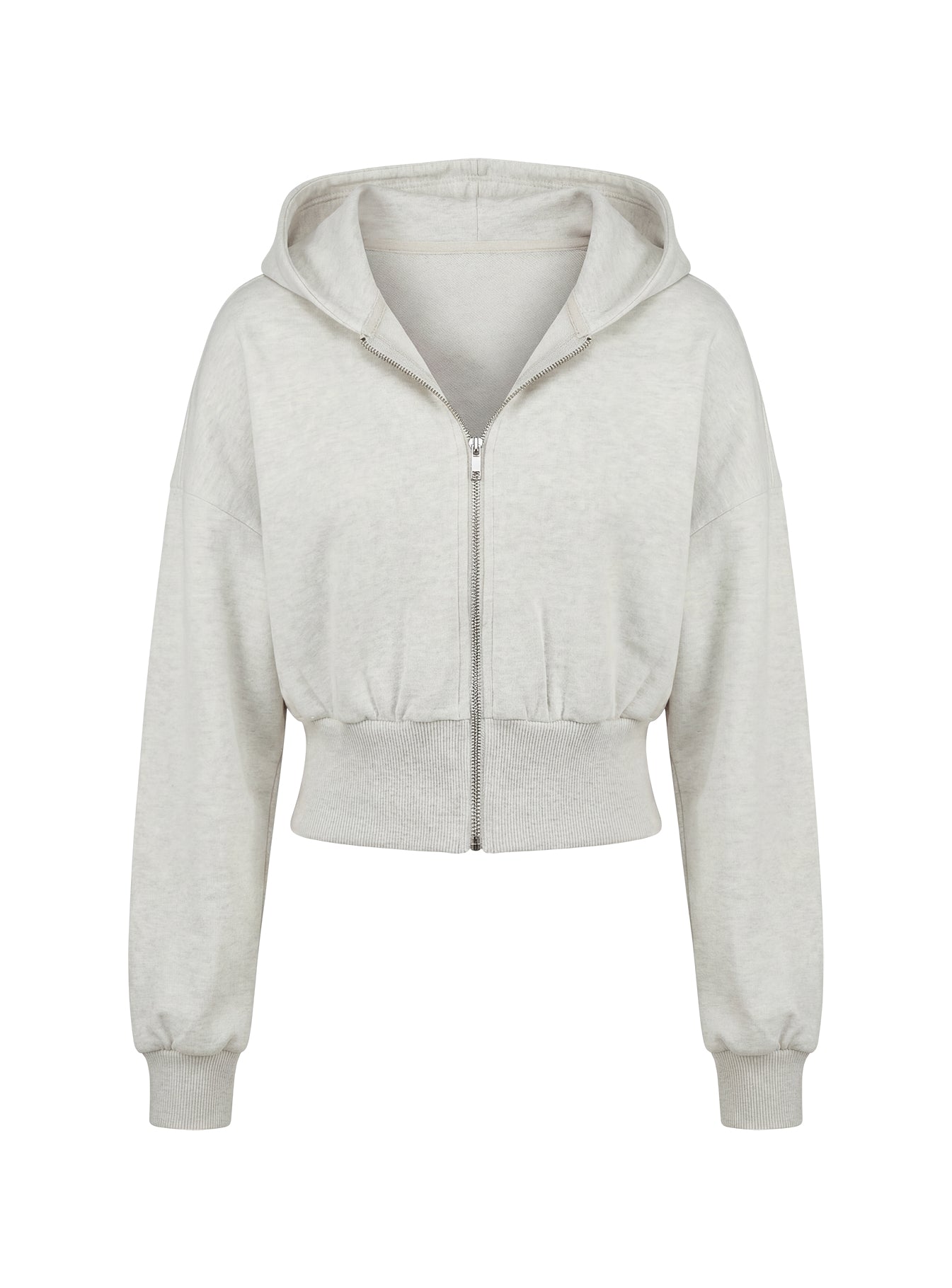 back view of model wearing Princess Polly Daytime Cropped Blouson Hoodie Snow Marle 