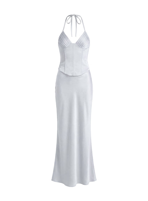 Devotedness Satin Corset Maxi Dress | Silver | Womens | Princess Polly Devotedness Satin Corset Maxi Dress | Silver | Womens | Princess Polly