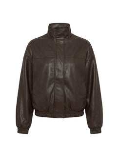 Dialtone Funnel Neck Faux Leather Jacket Washed Brown