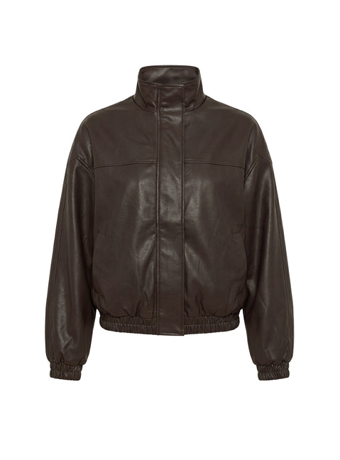 Dialtone Funnel Neck Faux Leather Jacket Washed Brown