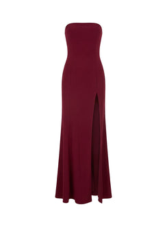 Diamanti Strapless High Slit Maxi Dress Burgundy