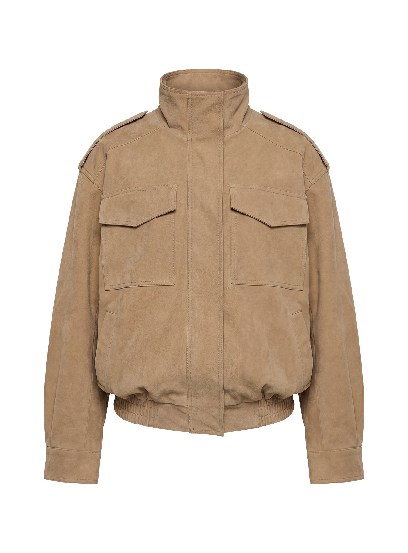 Double Life Funnel Neck Cargo Jacket Beige Petite