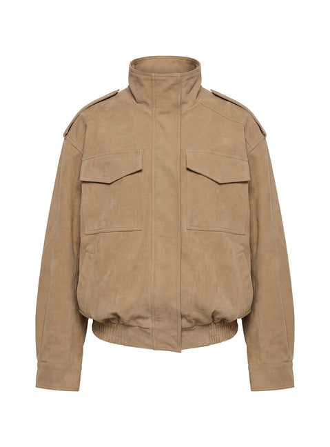 Double Life Funnel Neck Cargo Jacket Beige Petite