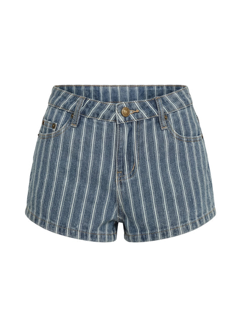 Dreamful Low Rise Mini Denim Shorts Blue Stripe