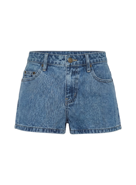 Dreamful Low Rise Mini Denim Shorts Mid Blue Wash