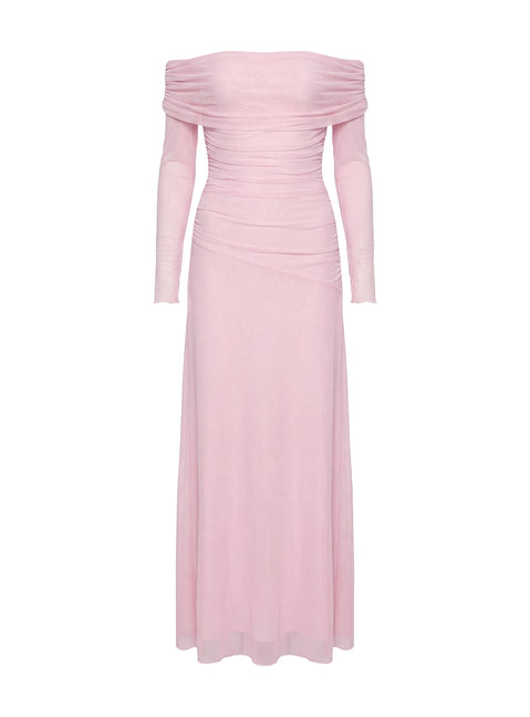 Emorissa Off Shoulder Long Sleeve Maxi Dress Soft Pink | Princess Polly Emorissa Off Shoulder Long Sleeve Maxi Dress Soft Pink | Princess Polly