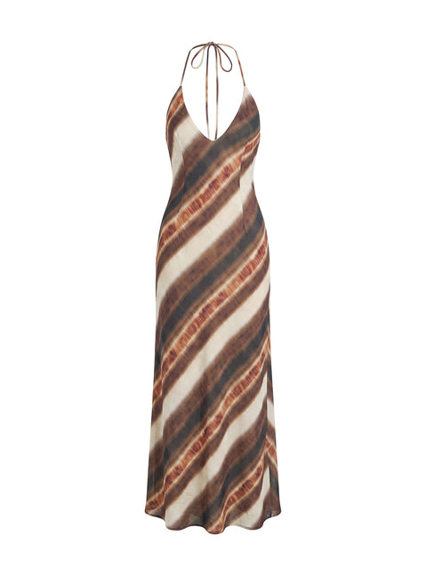 Esmira Halter Maxi Dress Brown Stripe