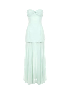 Flashy Sheer Chiffon Strapless Maxi Dress Green