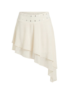 Gemmina Asymmetrical Chiffon Mini Skirt Cream