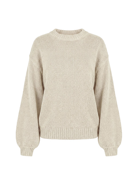 Harmony Balloon Sleeve Knit Sweater Beige