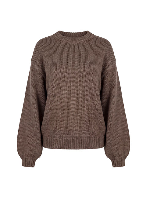 Harmony Balloon Sleeve Knit Sweater Dark Brown