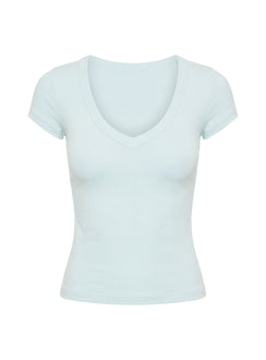 Daily Define Deep V Short Sleeve Top Icy Blue