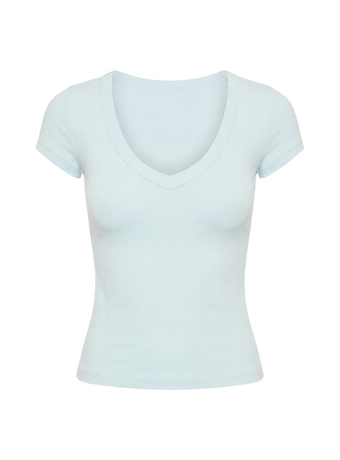 Daily Define Deep V Short Sleeve Top Icy Blue