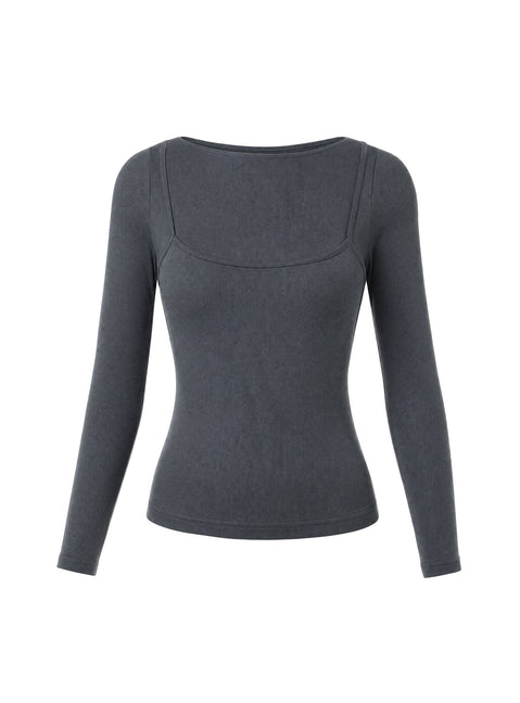 Isibella Layered Long Sleeve Top Charcoal