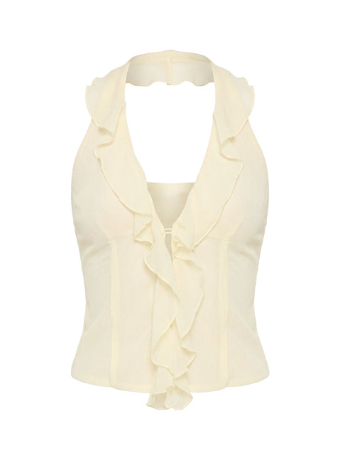 Jazania Frill Halter Top Butter Yellow