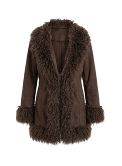 Josefina Faux Fur Detail Jacket Chocolate