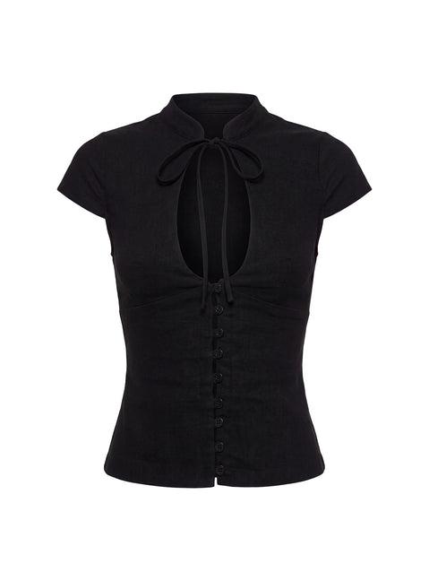 Josiphene Tie Neck Keyhole Top Black