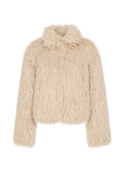 Kaiero Oversized Faux Fur Shag Jacket Cream