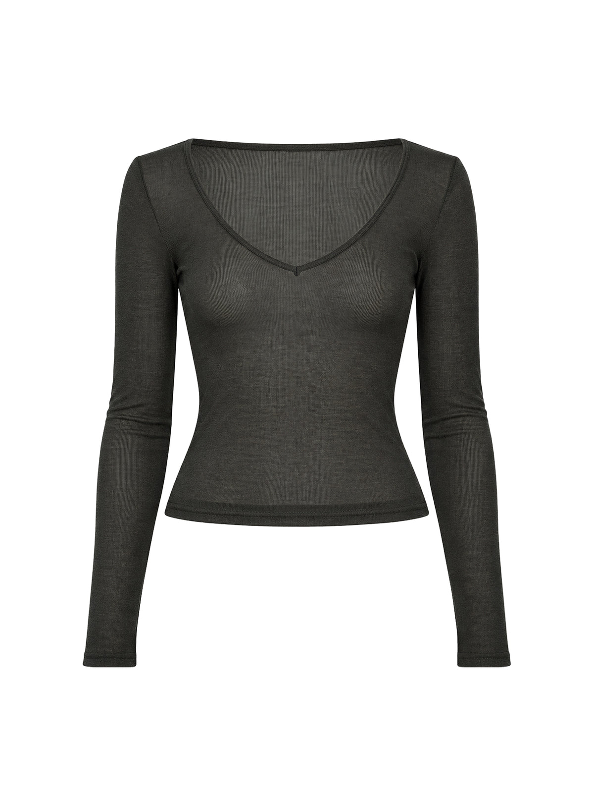 Kaiyah Sheer V Neck Long Sleeve Top Slate
