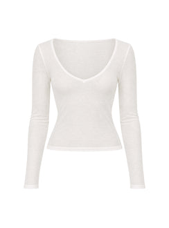 Kaiyah Sheer V Neck Long Sleeve Top White