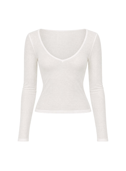Kaiyah Sheer V Neck Long Sleeve Top White