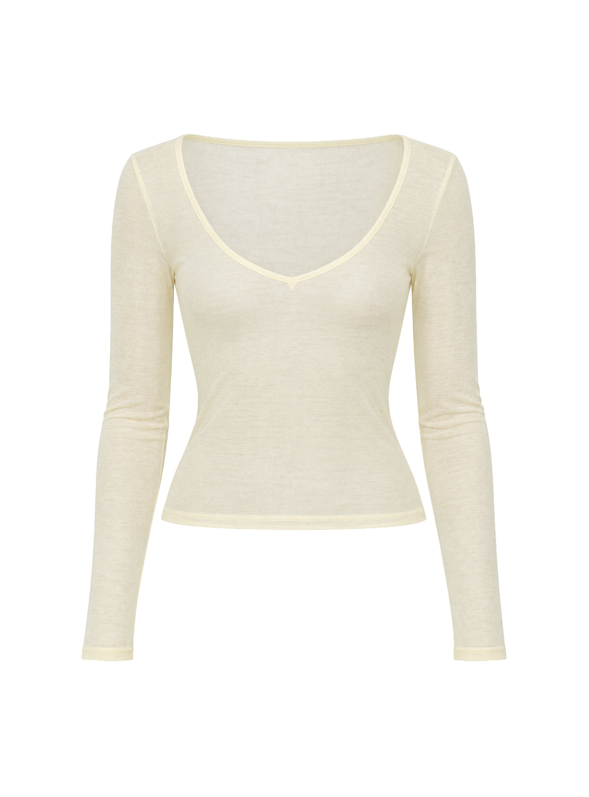 Kaiyah Sheer V Neck Long Sleeve Top Yellow