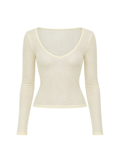 Kaiyah Sheer V Neck Long Sleeve Top Yellow
