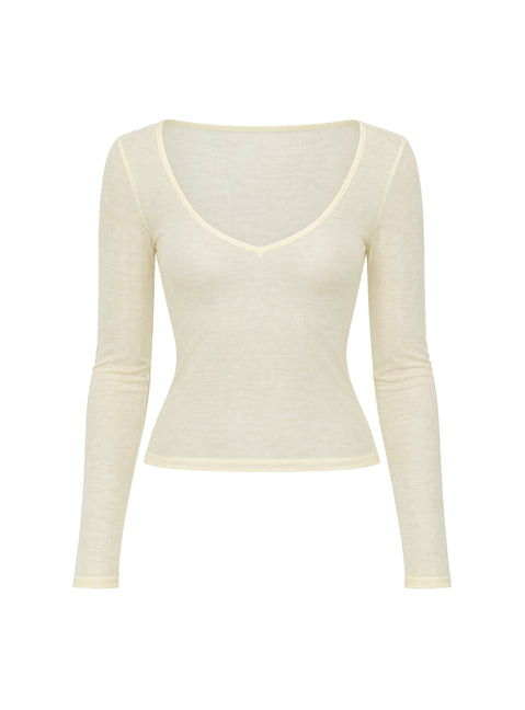 Kaiyah Sheer V Neck Long Sleeve Top Yellow