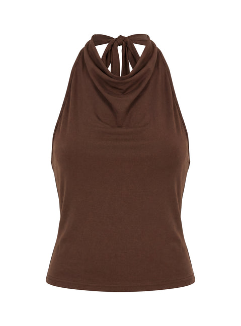 Katiana High Neck Cowl Top Brown