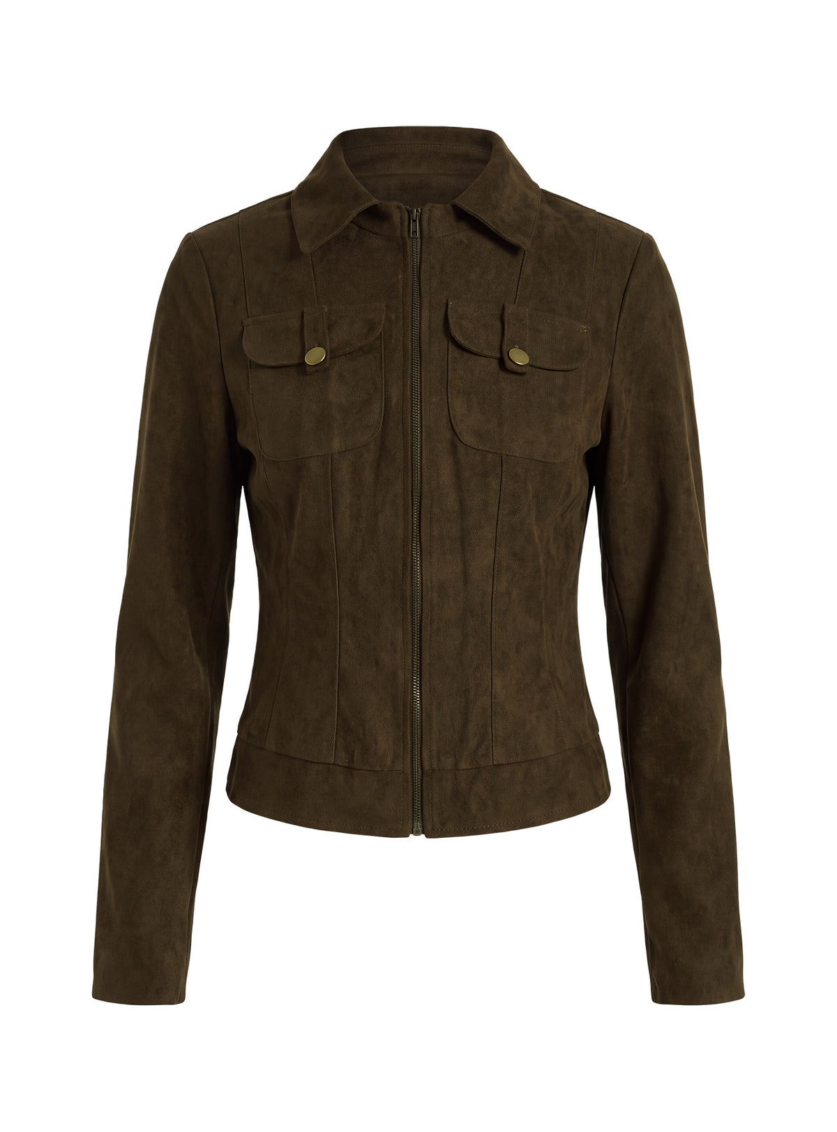 Kelehan Long Sleeve Faux Suede Zip Front Jacket Khaki
