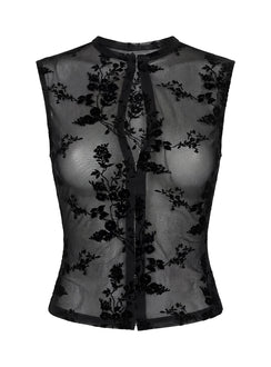 Kelira Keyhole Cutout Sheer Top Black