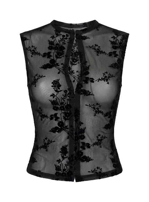 Kelira Keyhole Cutout Sheer Top Black