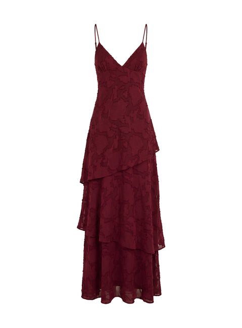 Lyricah Tiered Tie Back Maxi Dress Burgundy