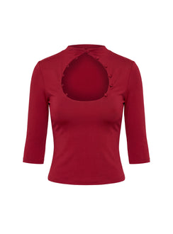 Marcelia 3/4 Sleeve Keyhole Top Red