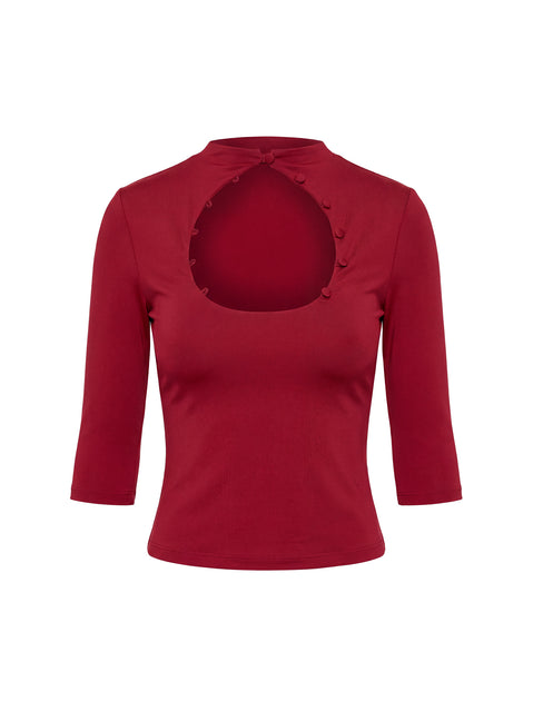 Marcelia 3/4 Sleeve Keyhole Top Red